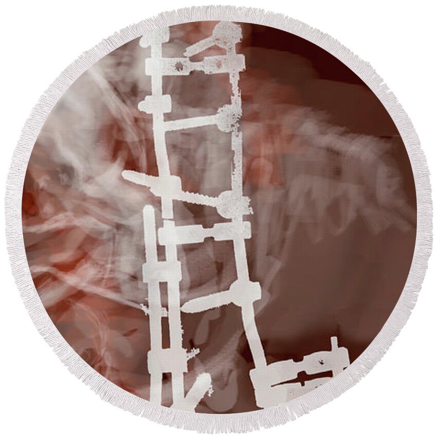 #spinalprosthesis Round Beach Towel featuring the digital art Spinal Prosthesis, Study 7 by Veronica Huacuja