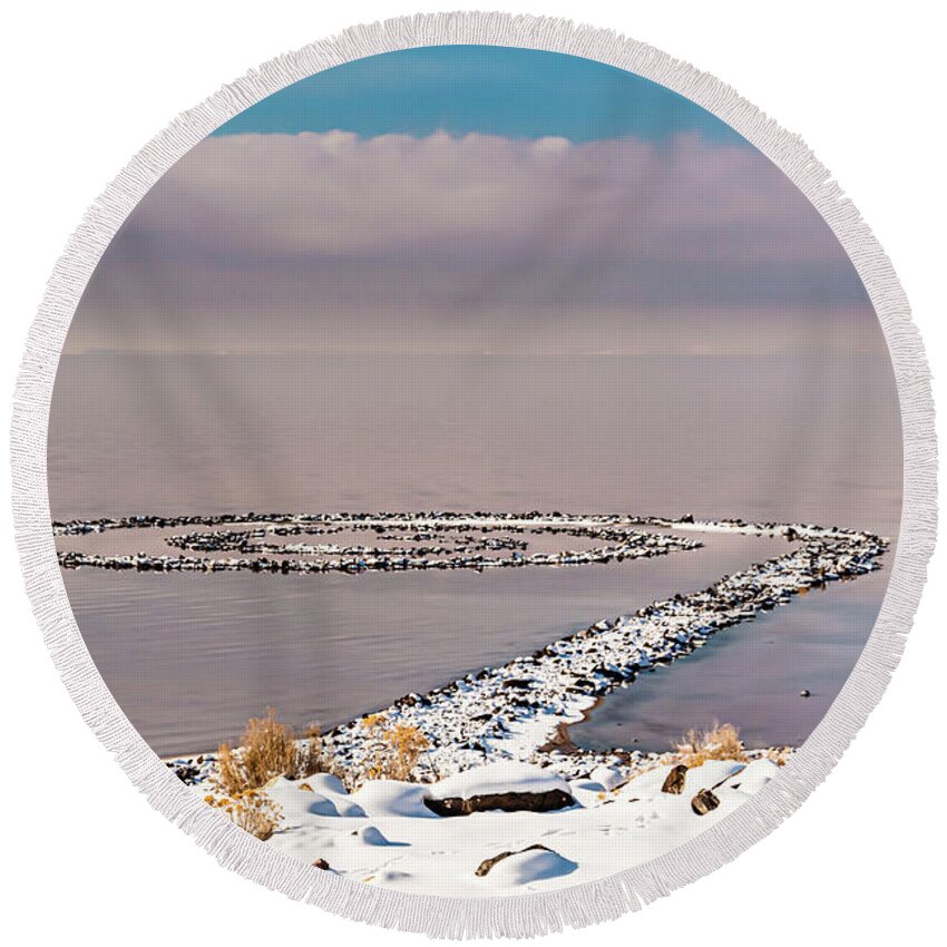 Spiral Jetty Round Beach Towel featuring the photograph Spiral Jetty by Bryan Carter