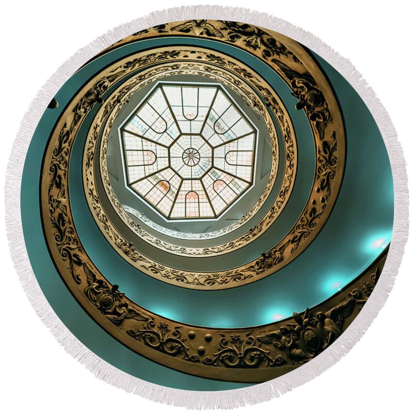Abstract Round Beach Towel featuring the photograph Spiral Skylight by Manjik Pictures