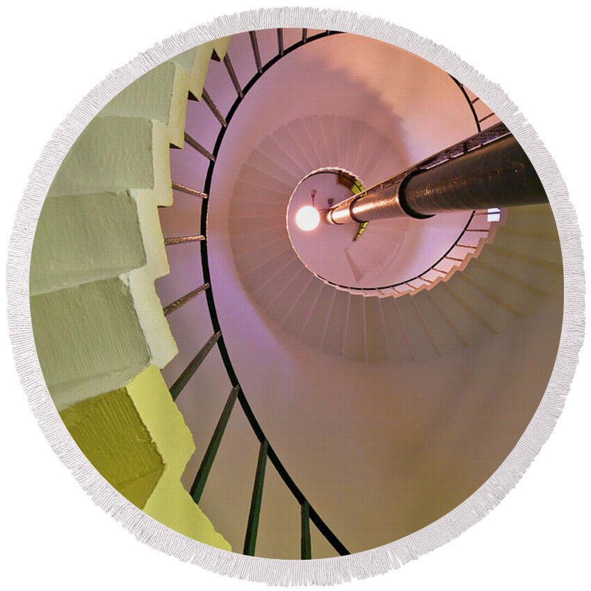 Spiral Staircase Round Beach Towel featuring the photograph Spiral staircase inside Flamborough Lighthouse, Yorkshire, England by Neale And Judith Clark