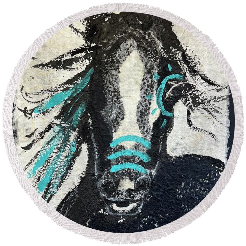 Horse Round Beach Towel featuring the painting Spirit Horse by Elaine Elliott