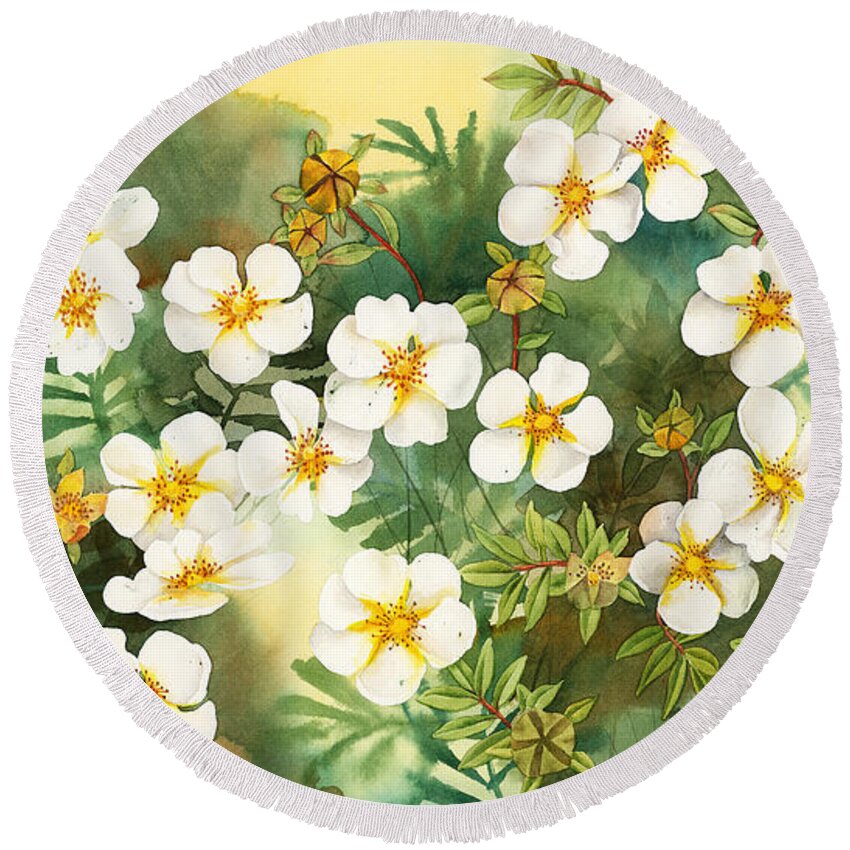 White Flower Round Beach Towel featuring the painting Spirit of Hope by Espero Art