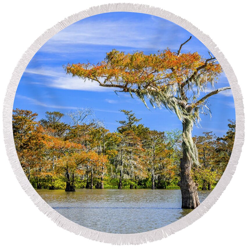 Atchafalaya Basin Round Beach Towel featuring the photograph Spirit of the Swamp by Andy Crawford