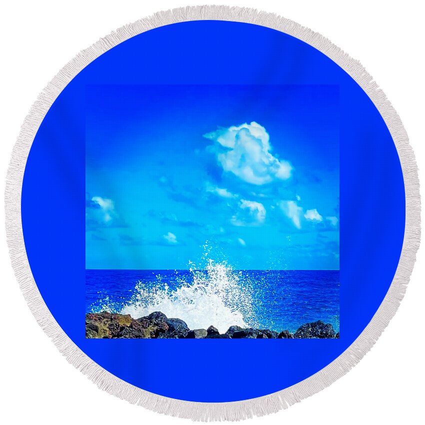 #flowersofoha #flowers #aloha #hawaii #puna #flowerpower #flowerpoweraloha #splash #cloud #bluealoha #splashcloudbluealoha Round Beach Towel featuring the photograph Splash Cloud Blue Aloha by Joalene Young