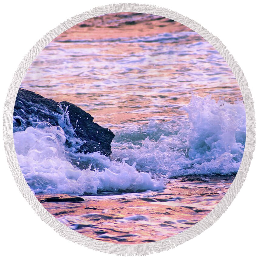 Bubbles Round Beach Towel featuring the photograph Splashing Sea Foam by Anthony Sacco