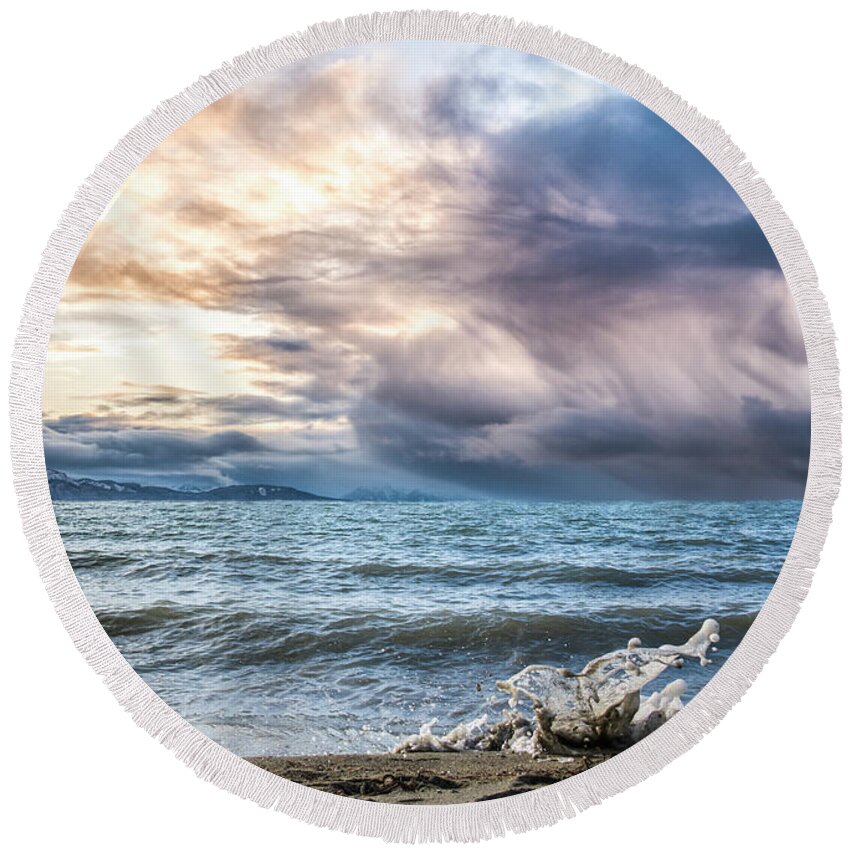 Alaska Round Beach Towel featuring the photograph Splashy Sunset by Michele Cornelius