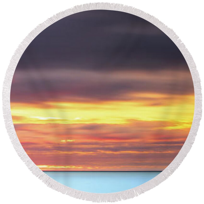Split Rock Round Beach Towel featuring the photograph Split Rock Lighthouse Panorama by Sebastian Musial