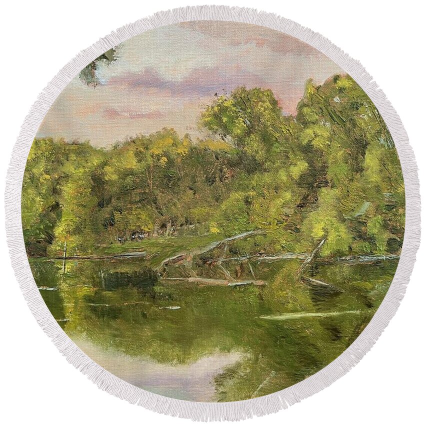 Landscape Round Beach Towel featuring the painting Sportsman Paradise by Barry Jones