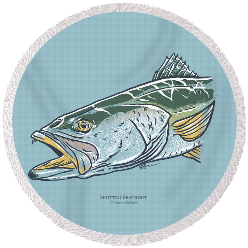 Spotted Seatrout Round Beach Towel featuring the digital art Spotted Seatrout by Kevin Putman