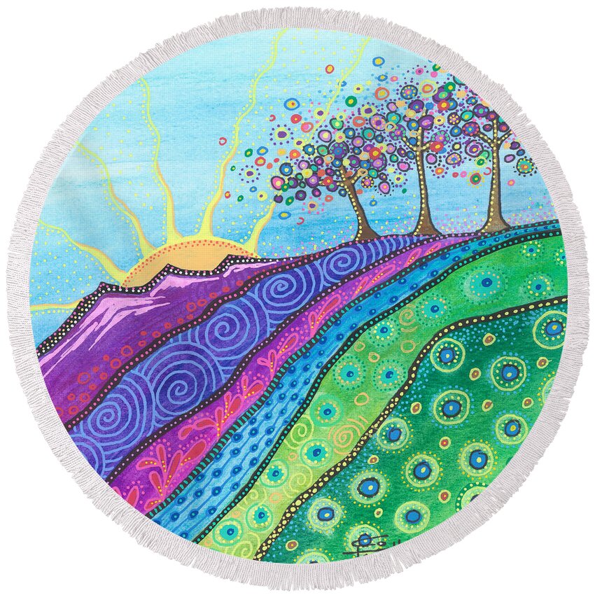 Mountain Landscape Painting Round Beach Towel featuring the painting Spreading Joy by Tanielle Childers