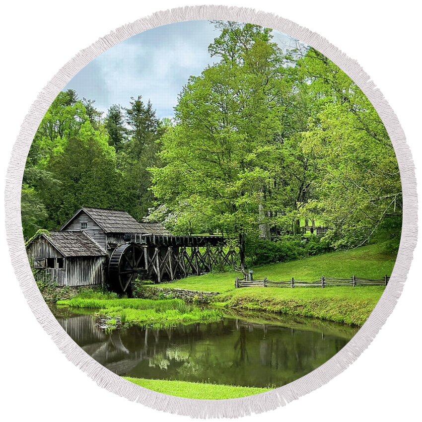 Mabry Mill Round Beach Towel featuring the photograph Spring at Mabry Mill by Chris Berrier