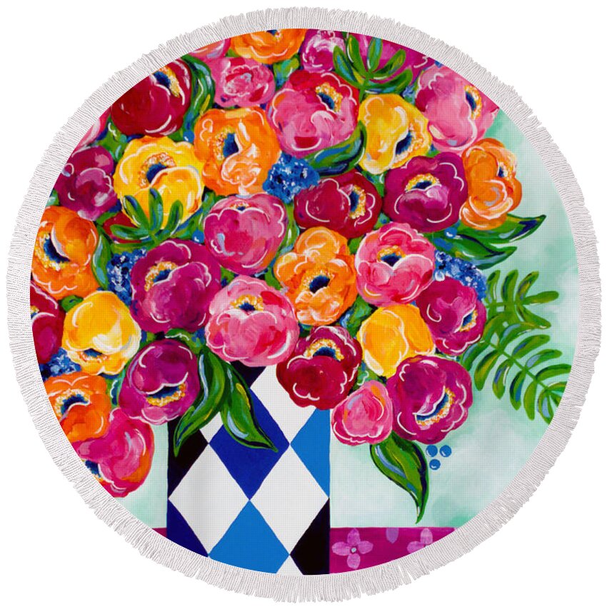 Flower Bouquet Round Beach Towel featuring the painting Spring Blooms by Beth Ann Scott