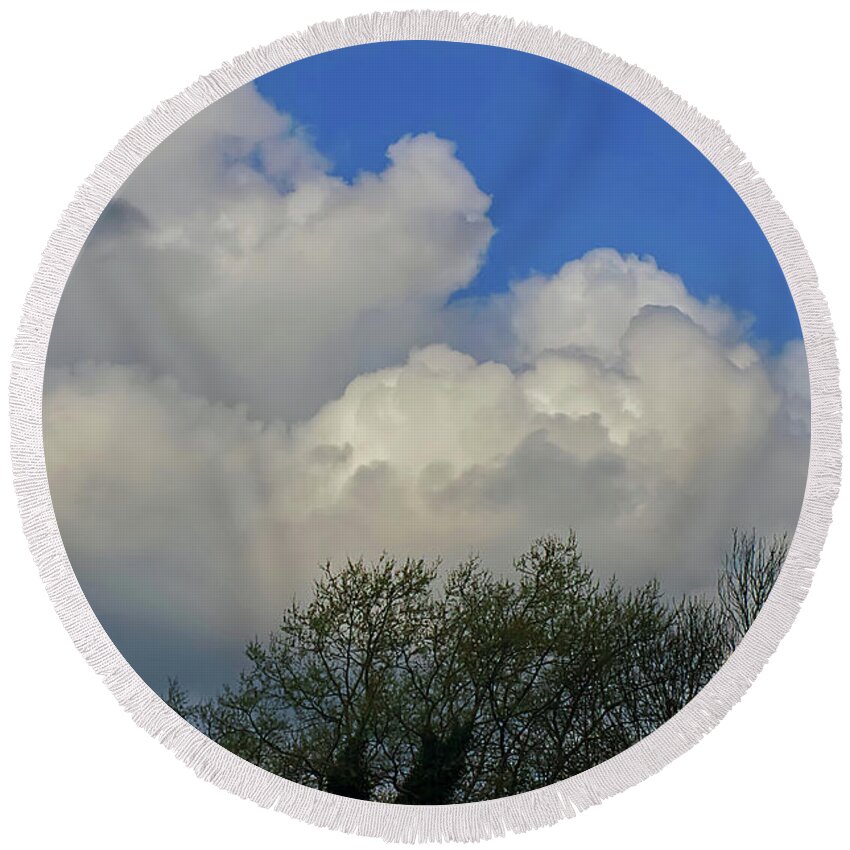 Digital Art Round Beach Towel featuring the photograph Spring clouds at Chadderton Hall Park Manchester UK by Pics By Tony