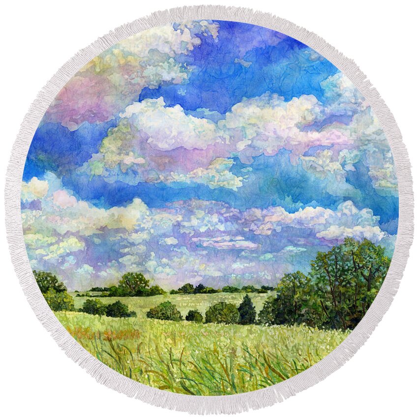 Clouds Round Beach Towel featuring the painting Spring Day by Hailey E Herrera