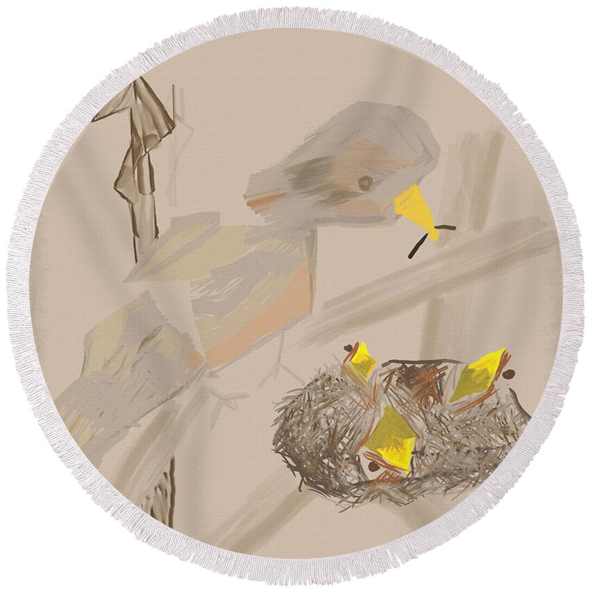 Bird Round Beach Towel featuring the digital art Spring Feeding by Kae Cheatham