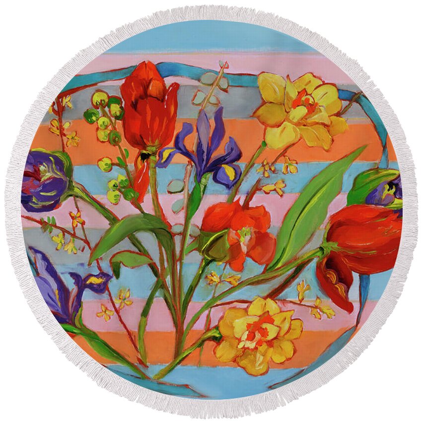 Flowers Round Beach Towel featuring the painting Spring Floweres by Susan Thomas