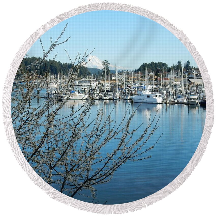 Harbor Round Beach Towel featuring the photograph Spring in Gig Harbor by Bill TALICH