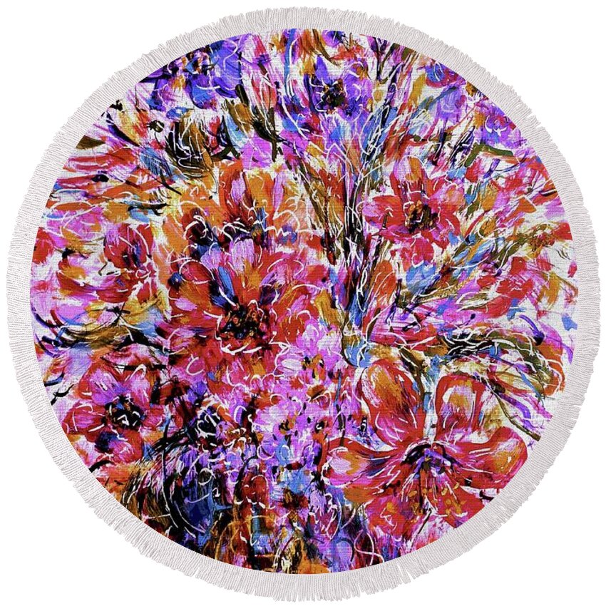 Flowers Round Beach Towel featuring the painting Spring Joy by Natalie Holland