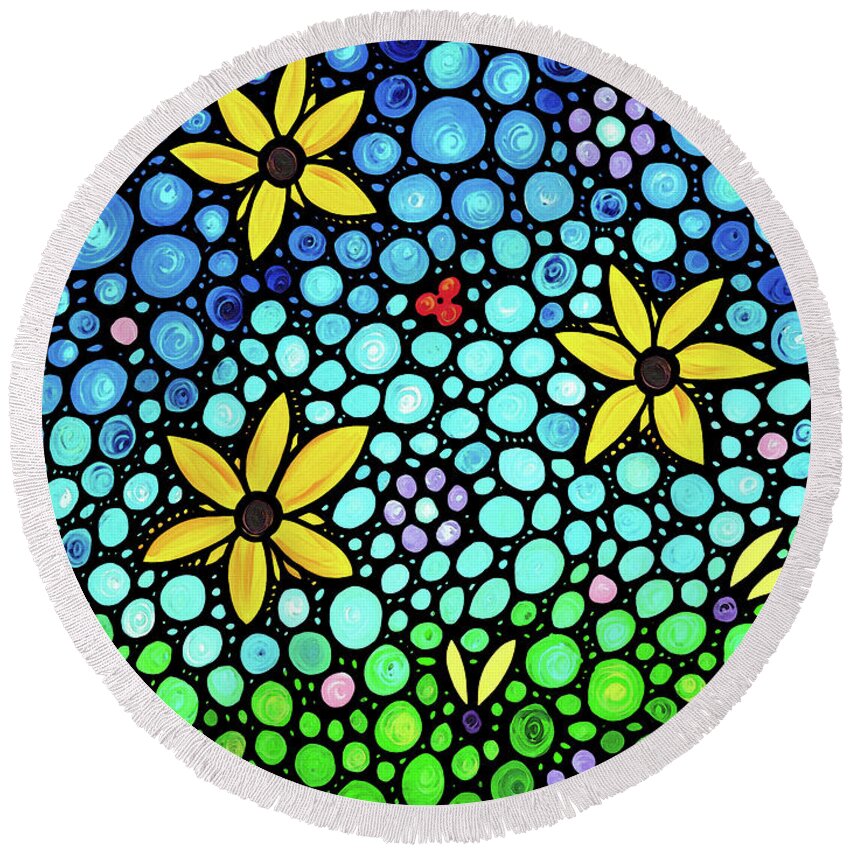 Floral Round Beach Towel featuring the painting Spring Maidens Large Size Flower Mosaic Art by Sharon Cummings