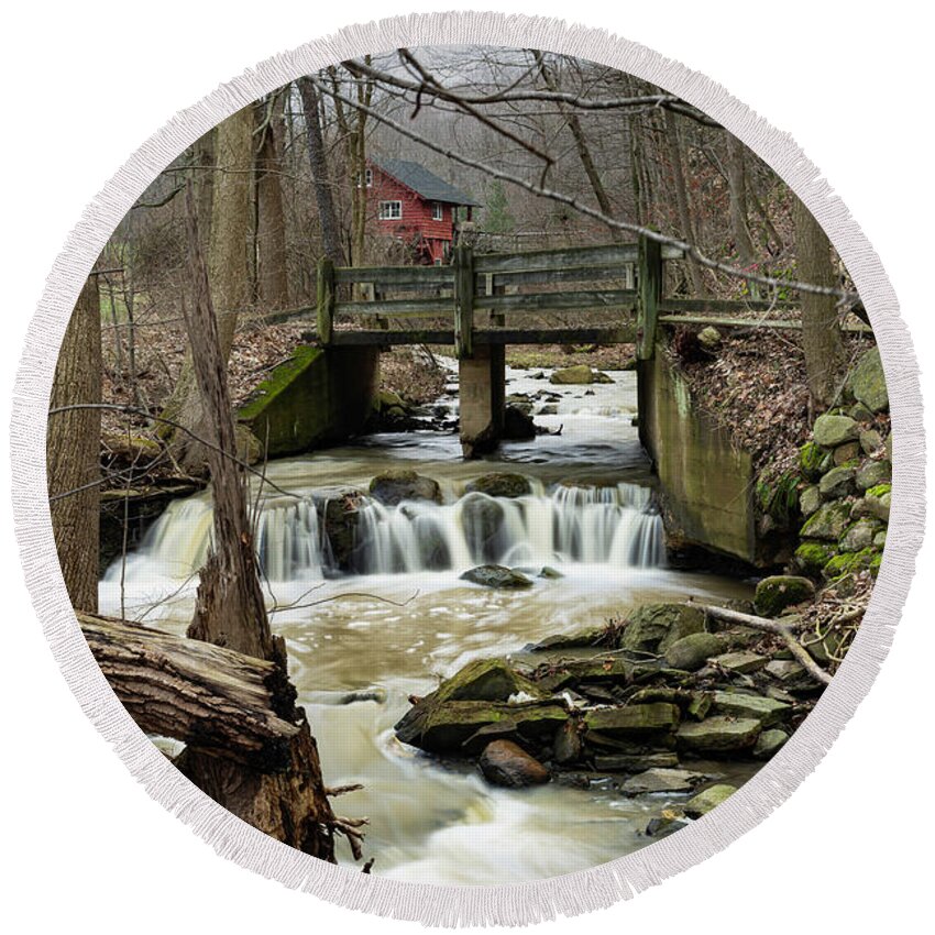 Richfield Heritage Preserve Round Beach Towel featuring the photograph Spring runoff by James McClintock