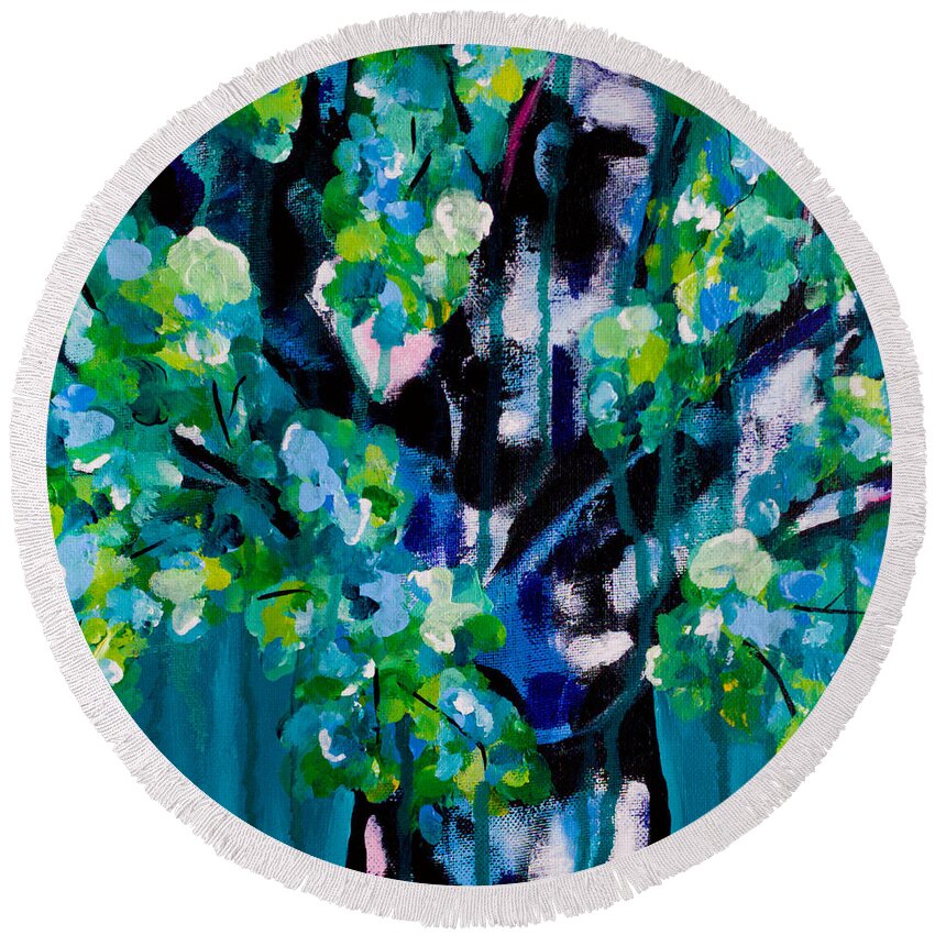 Landscape Round Beach Towel featuring the painting Spring Showers by Beth Ann Scott