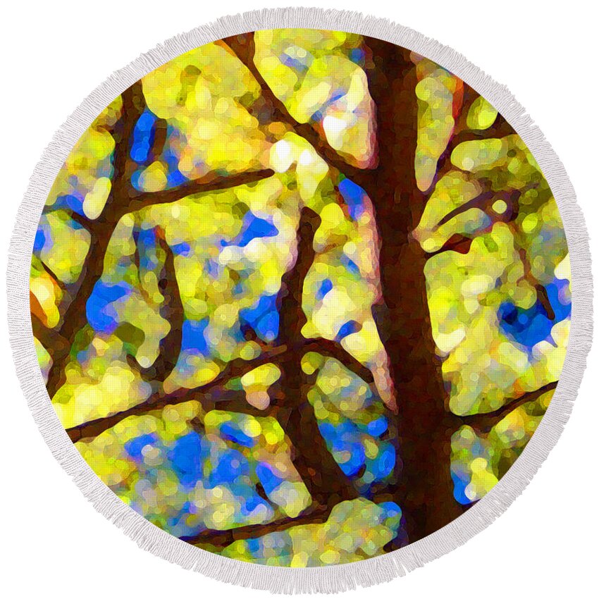Abstract Round Beach Towel featuring the painting Spring Tree by Amy Vangsgard