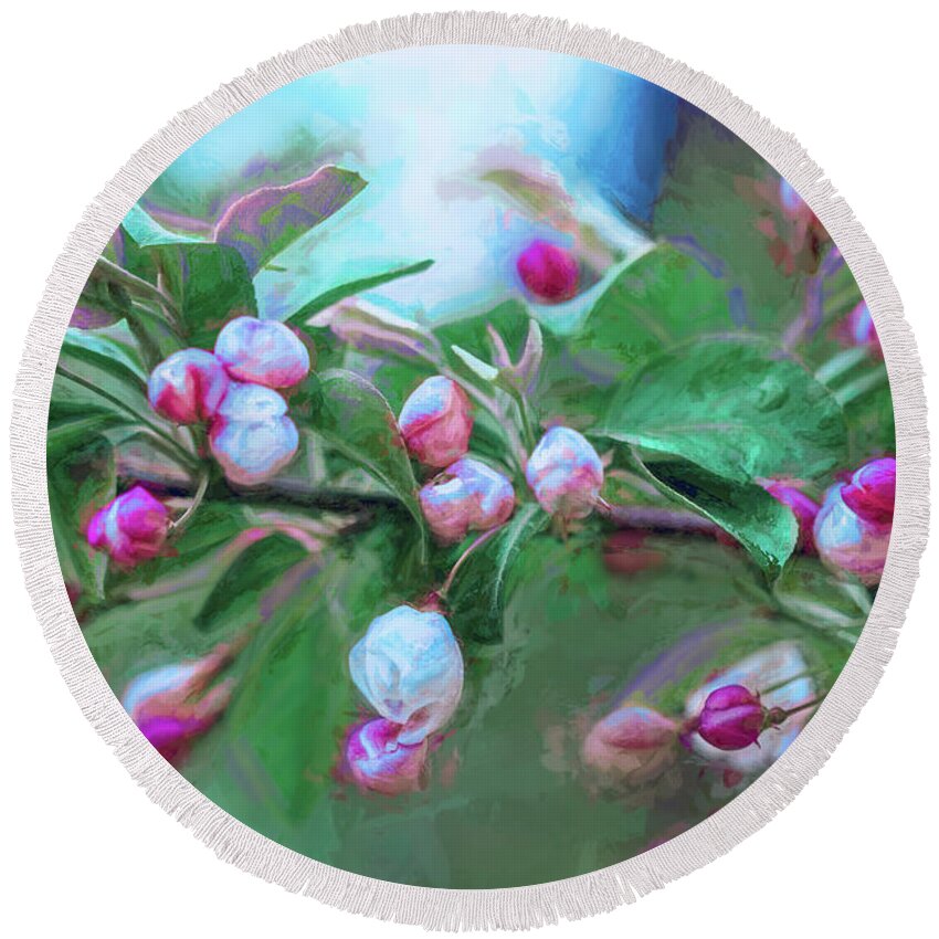 Spring Round Beach Towel featuring the digital art Spring Tree Buds by Barry Wills