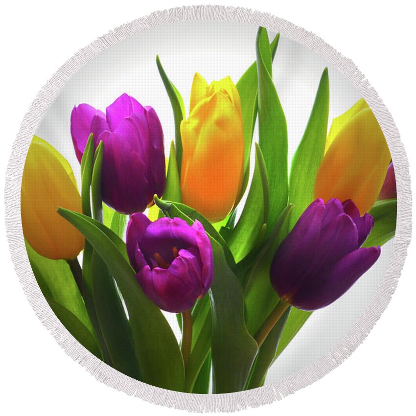 Tulips Round Beach Towel featuring the photograph Spring Tulips by Terence Davis
