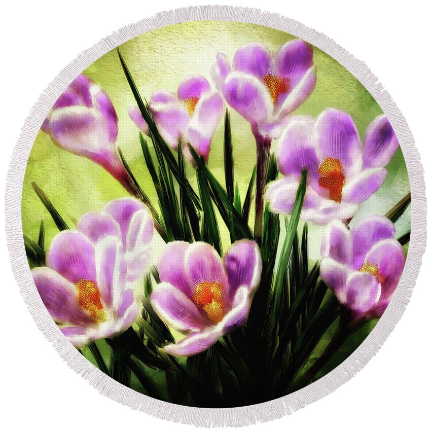 Flower Round Beach Towel featuring the digital art Spring's Early Gift by Lois Bryan