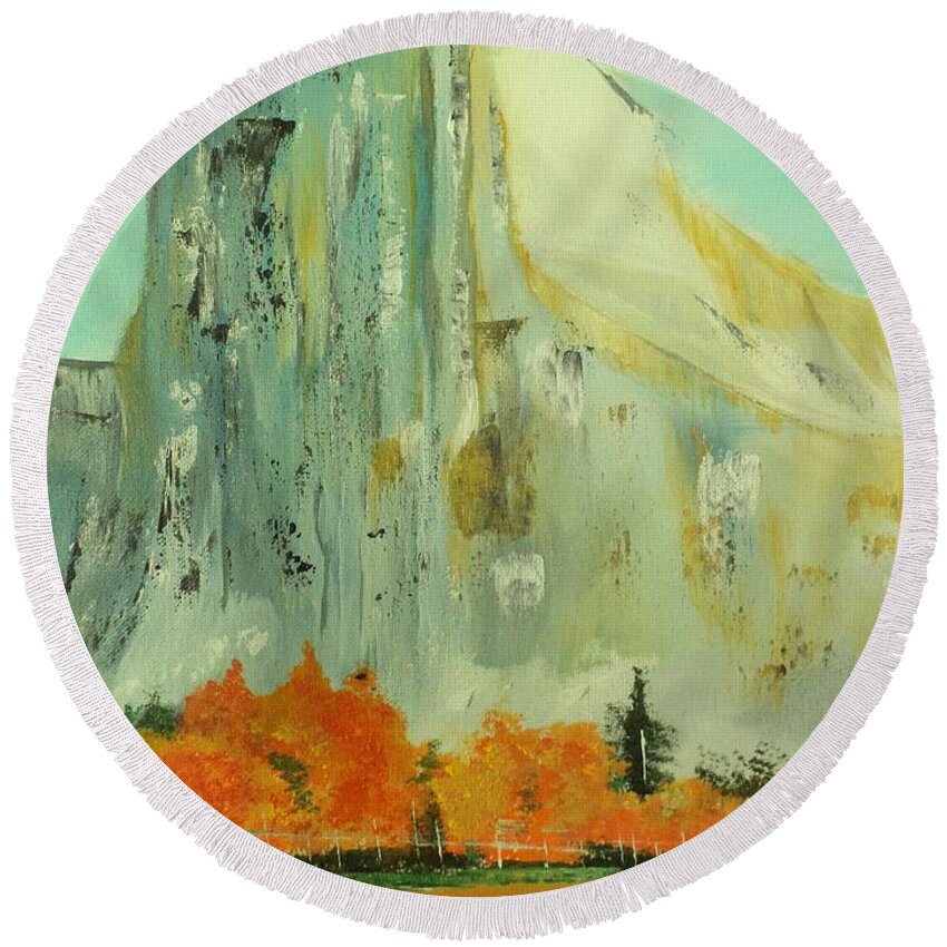 Landscape Round Beach Towel featuring the painting Cowboy Hat Mountain Painting # 344 by Donald Northup