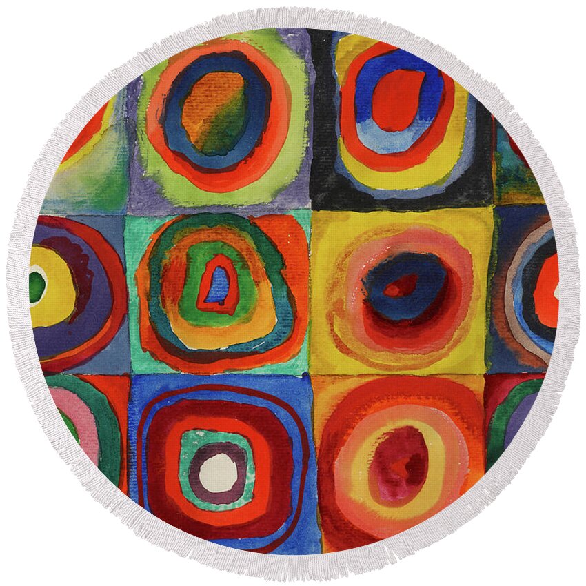 Wassily Round Beach Towel featuring the painting Squares With Concentric Circles, 1913 by Wassily Kandinsky