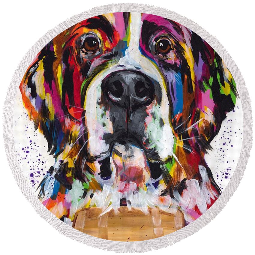 Tracy Miller Artist Round Beach Towel featuring the painting St. Bernard by Tracy Miller