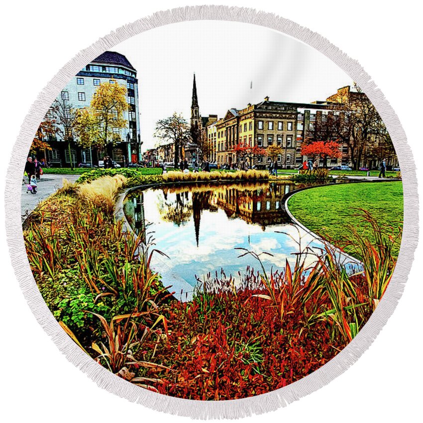 Scotland Round Beach Towel featuring the digital art St George's Square by SnapHappy Photos