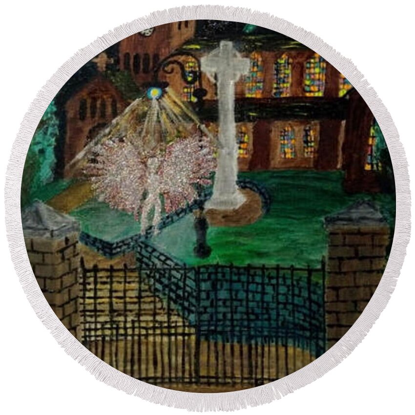 Church Round Beach Towel featuring the painting St Giles Church by David Westwood