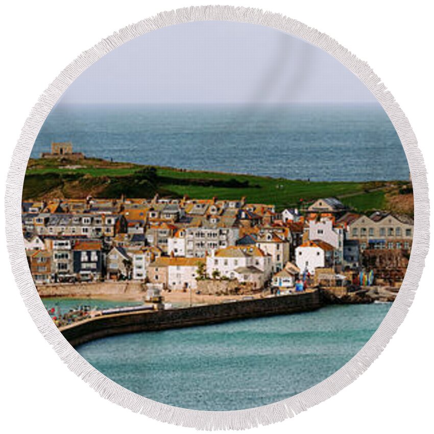 Coast Round Beach Towel featuring the photograph St Ives Harbour Cornwall South West Coast Path by Sonny Ryse