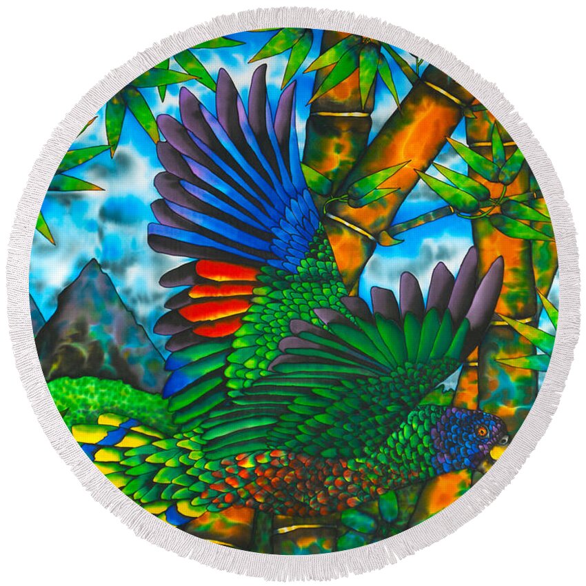 Jst. Lucia Parrot Round Beach Towel featuring the painting St. Lucia Parrot by Daniel Jean-Baptiste