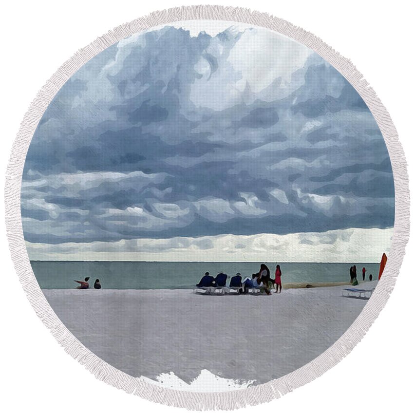  Rain Round Beach Towel featuring the digital art St. Pete Beach by Chauncy Holmes