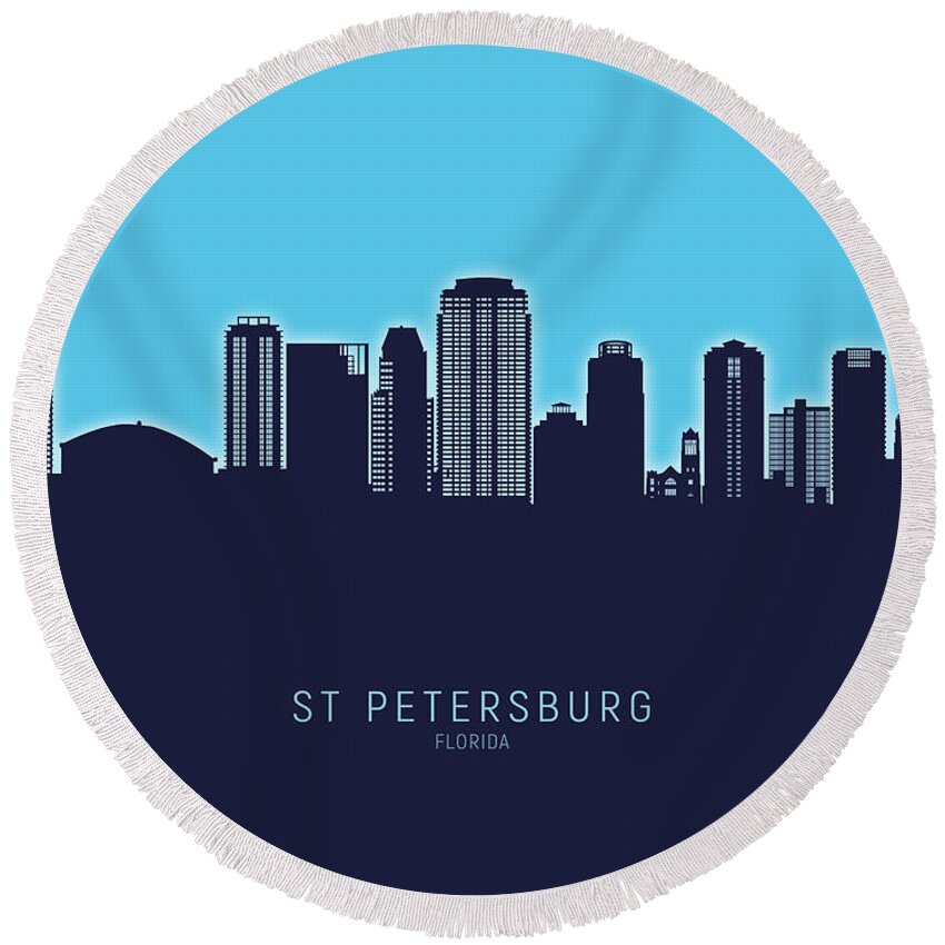 St Petersburg Round Beach Towel featuring the digital art St Petersburg Florida Skyline #22 by Michael Tompsett