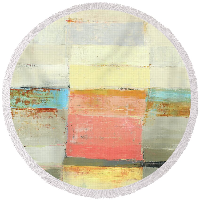 Abstract Art Round Beach Towel featuring the painting Stacked Stripes #13 by Jane Davies