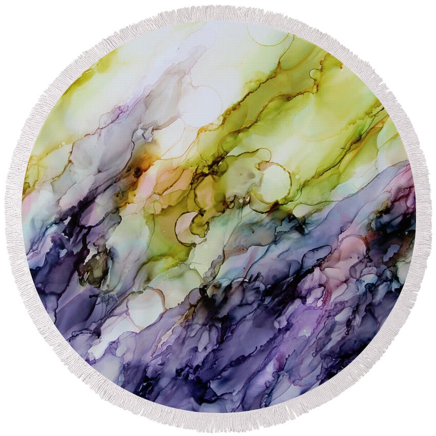Purple Round Beach Towel featuring the painting Rain Glass by Katrina Nixon
