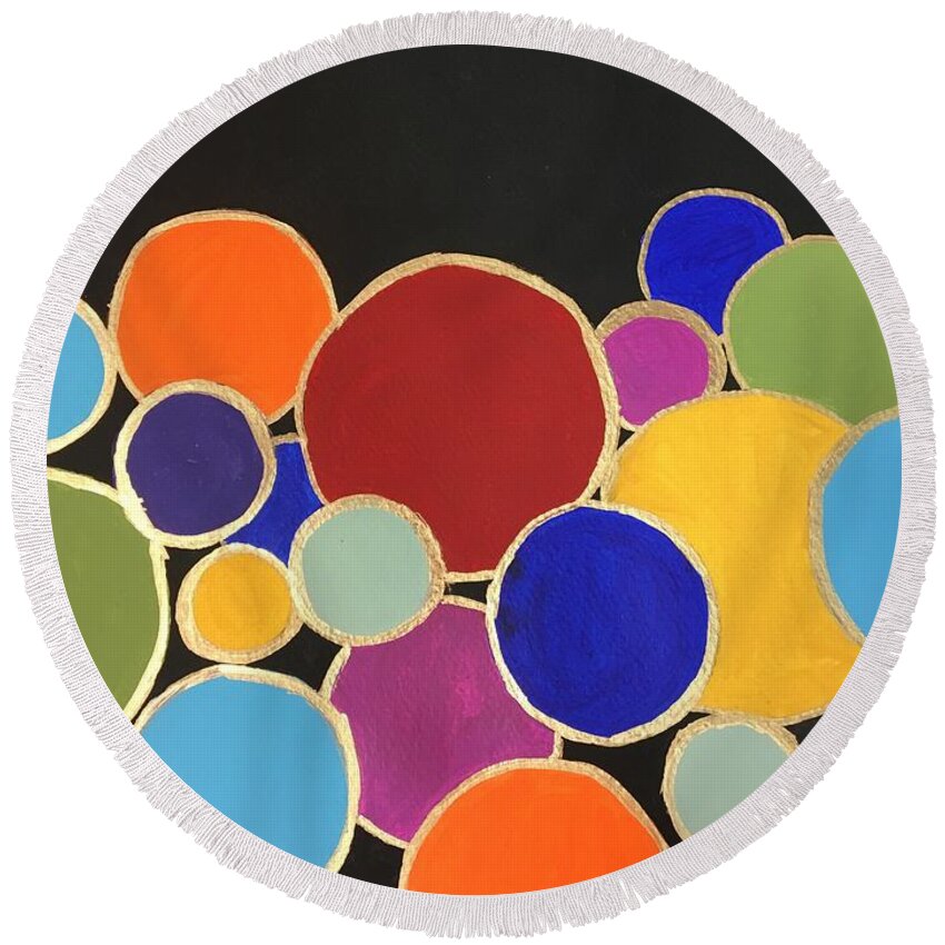 Abstracts Round Beach Towel featuring the painting Stainglass Circles by Debora Sanders