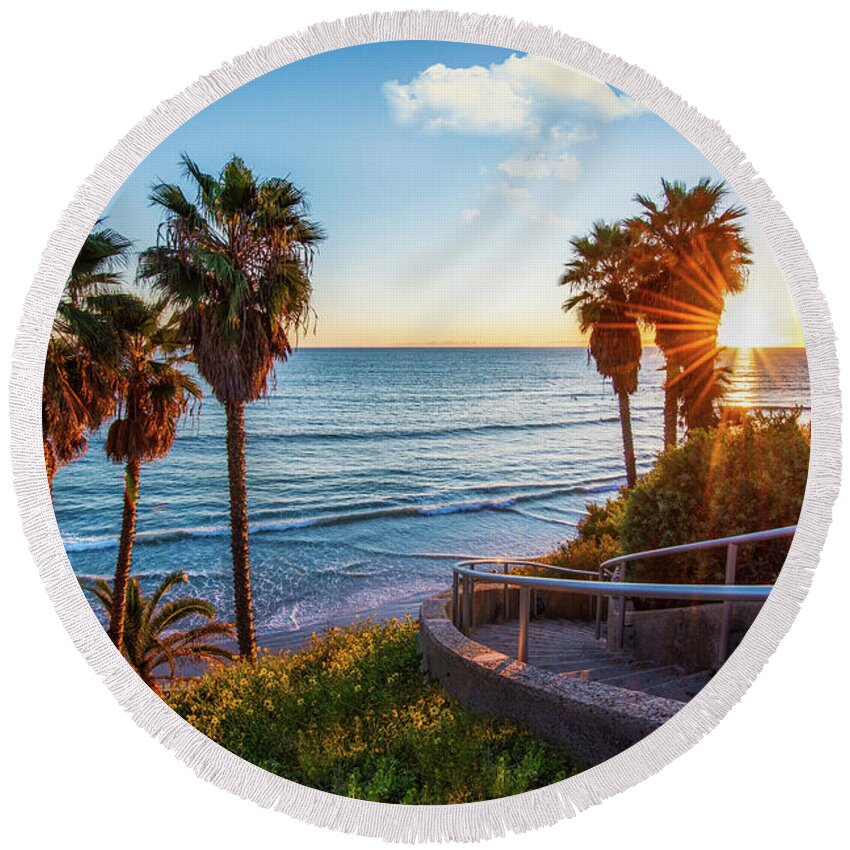 Beach Round Beach Towel featuring the photograph Stairway to Swami's Beach by David Levin