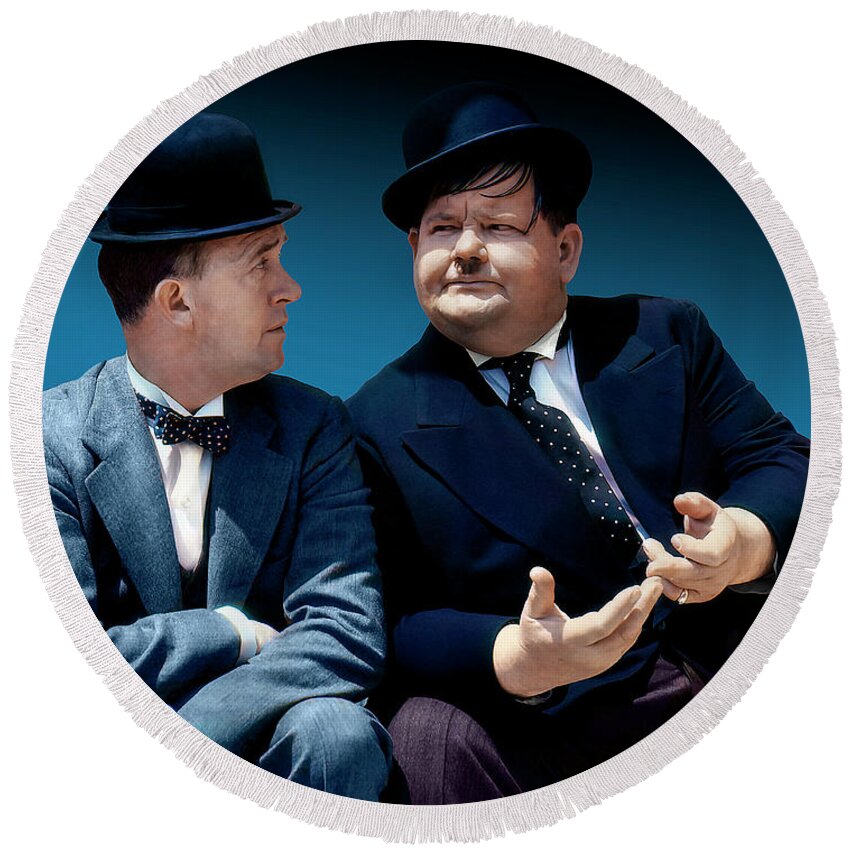 Stan Laurel And Oliver Hardy Round Beach Towel featuring the photograph Stan Laurel and Oliver Hardy by Carlos Diaz