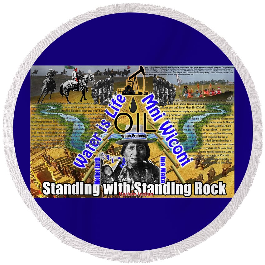 Standing Rock Round Beach Towel featuring the digital art Standing With Standing Rock by Robert Running Fisher Upham