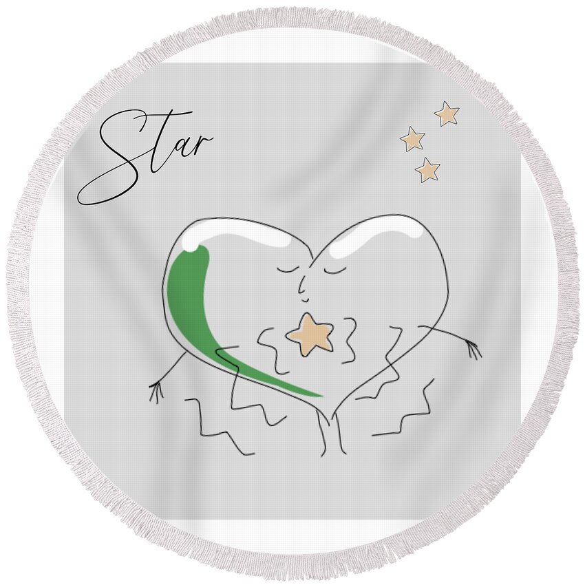 Star Round Beach Towel featuring the drawing Star by J Lyn Simpson
