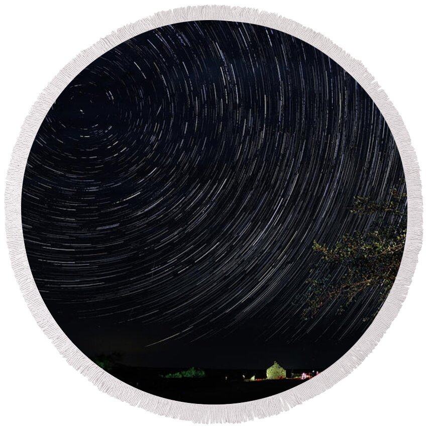 Astrophotography Round Beach Towel featuring the digital art Star Trails June 2022 by Brad Barton
