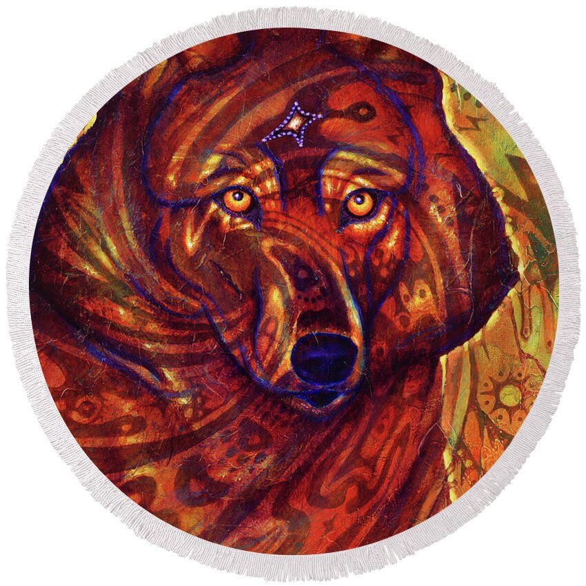 Wolf Round Beach Towel featuring the painting Star Wolf by Kevin Chasing Wolf Hutchins
