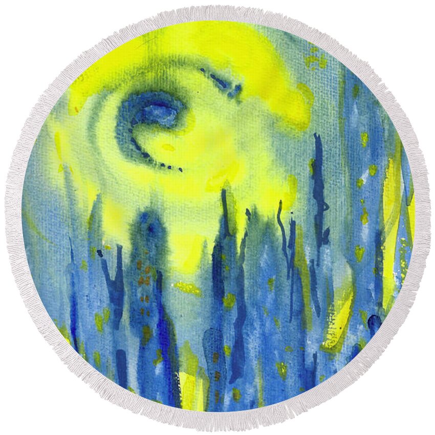 Watercolor Round Beach Towel featuring the painting Starry Starry Skyline 1 by Jason Nicholas
