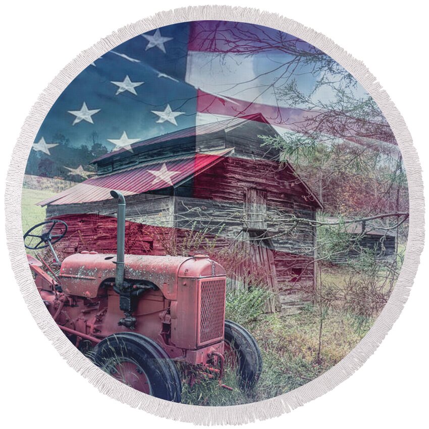 Tractor Round Beach Towel featuring the photograph Stars and Stripes Forever Faded Glory by Debra and Dave Vanderlaan