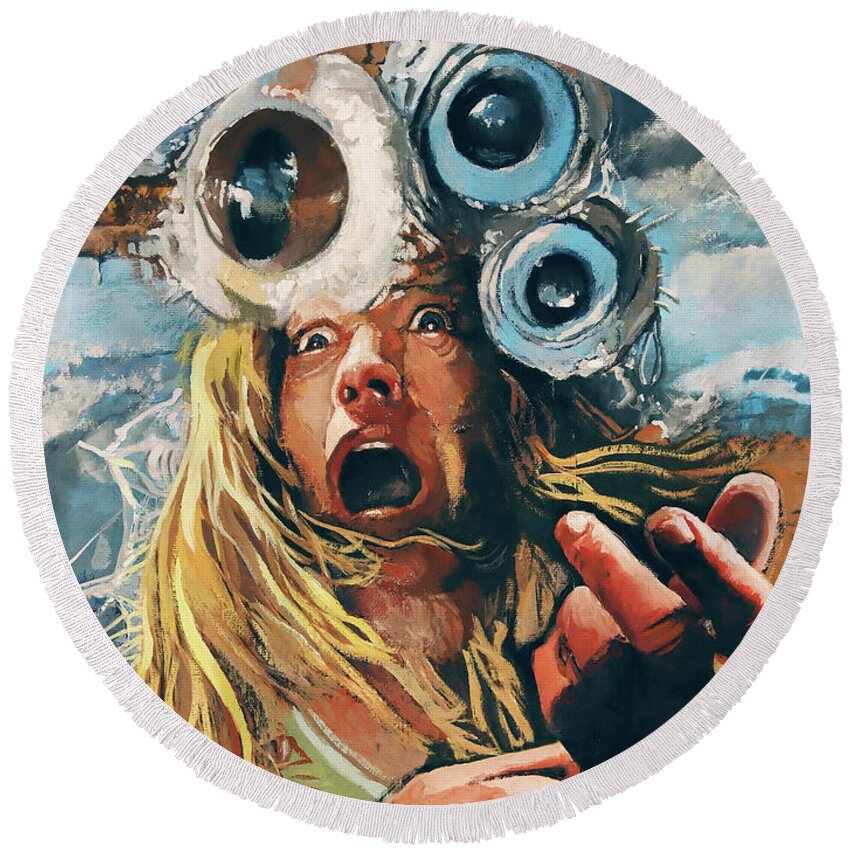 Monster Round Beach Towel featuring the painting State of Insanity by Sv Bell